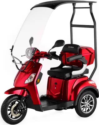 Produktbild von Veleco Draco Seniorenmobil - Dach mit Windschutzscheibe - 800W - Elektromobil - 3-Rad Mobilitätsroller - Fertig montiert - Alarm - (Rot)