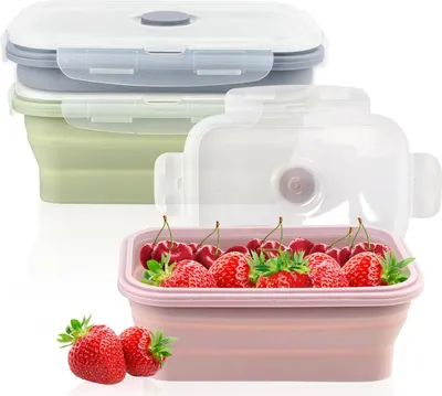 Produktbild von Faltbare Lunchbox 3er Set, 550 ml, Faltbare Silikonbehälter mit Deckel, BPA-frei, für Küche