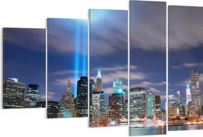 Produktbild von Bild auf Leinwand - Leinwandbild - Wolkenkratzer Lichter Ansicht - 150x100cm - Wand Bild - Wanddeko - Leinwanddruck - Bilder - Kunstdruck - Leinwand bilder - Wandkunst - EG150x100-0220