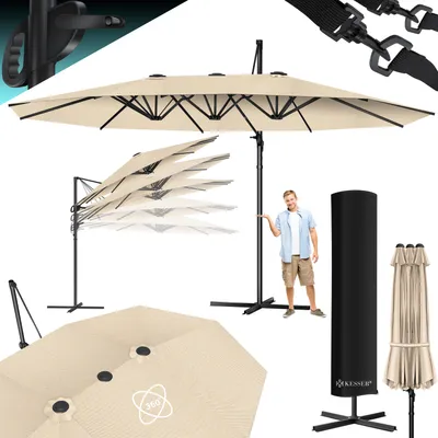 Produktbild von KESSER® Sonnenschirm Doppelsonnenschirm 4,6m x 2,7m | Ampelschirm Abdeckung & Windsicherung mit Kurbel & Ständer | Kurbelschirm Aluminium wasserabweisend | Neigbar Kippbar 360° Drehbar