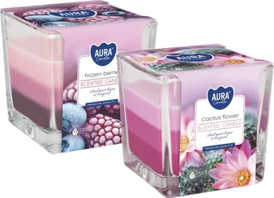 Zdjęcie produktu dla ZESTAW Świeca zapachowa w szkle trójkolorowa BISPOL Aura 32H MIX "8" 2szt.