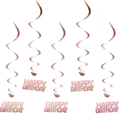 Produktbild von Oblique Unique 5 Wirbel Deckenhänger Happy Birthday mit Bändern und Ösen - rosé gold