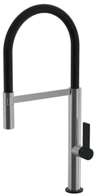 Produktbild von sanicomfort Edelstahl Küchenarmatur Hochdruck | Schwenkarm Mischbatterie mit Markenmischdüse Perlator | Alaska mit ausziehbarer Brause | flexible Anschluss|Schläuche G 3/8"