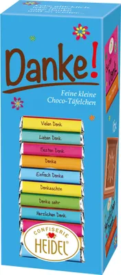 Produktbild von Heidel Danke Geschenkverpackung mit 16 Mini Tafeln Schokolade 80g