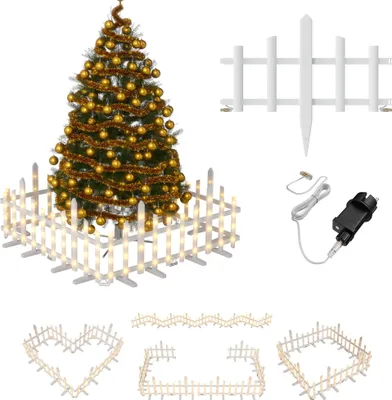 Produktbild von FIVMEN Weihnachtsbaumzaun mit Beleuchtung,Warmweiß Beleuchteter Zaun mit 8 Lichtmodi,IP44 Wasserdicht Gartenzaun Weihnachtsdeko für Weihnachtsbaum un Garten,Wellenform 1.75M