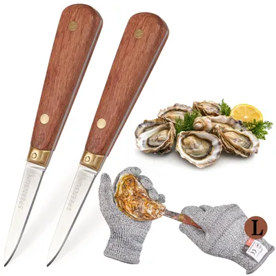 Austernmesser-Set mit 2 Messern und Handschuhen, 16 cm