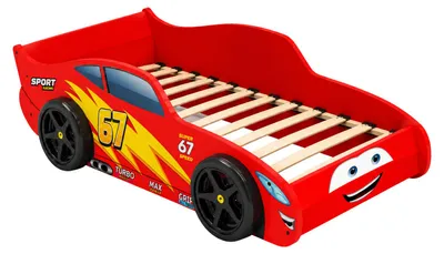Immagine prodotto di Lettino a forma di auto 140x70 rosso con ruote 3D, senza materasso CARS
