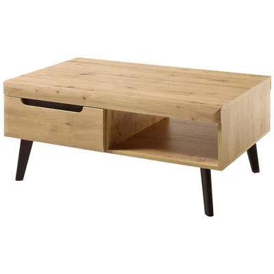 Produktbild von Couchtisch mit Fach und 2 Schubkästen TIROL-61 Eiche Artisan mit Schwarz B/H/T ca. 107/46/67cm