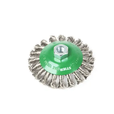 Produktbild von STIER Kegelbürste, Ø 115 mm, M14, 0,5 mm, gezopft, Edelstahl V2A, Wildkrautbürste, Unkrautbürste, Freischneider