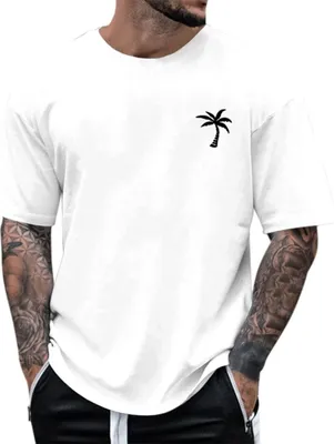 Image de ASKSA T-shirt homme été oversize T-shirts col rond manches courtes T-shirts de base avec impression coco (Blanc,4XL)