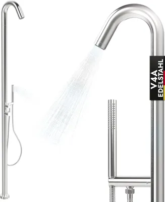 Produktbild von Pooldusche Gartendusche V4A AISI 316 Edelstahl rostfrei Warmwasser Kaltwasser mit Handbrause Außendusche für Pool Garten Sauna von LAWA