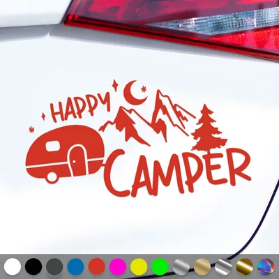 Produktbild von PantherPixel Camper Aufkleber Happy Glücklich Bus Wohnmobil Camping Sticker Auto Geschenkidee Farbe Rot