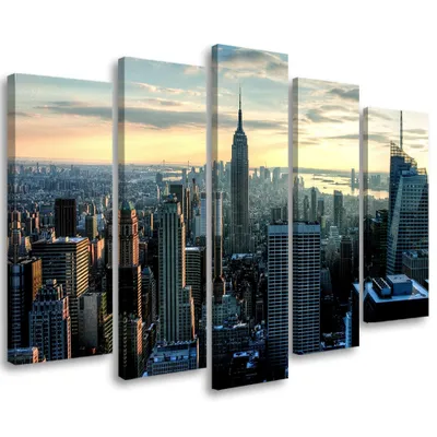 Produktbild von 5-teiliges leinwandbild architektur new york 200x100 cm Feeby farbe wandbild bereit zum aufhängen