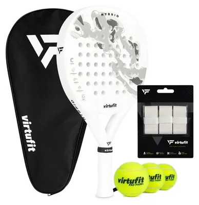 Produktbild von VirtuFit Hybrid Padel Set Weiß Grau mit Tasche, Overgrips und 3 Bällen