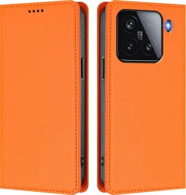 Image de Etui en cuir pour Xiaomi 15, étui magnétique en cuirPolyuréthaneavec support Orange
