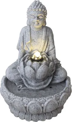 Immagine prodotto di Fontana da interno in pietra arenaria Buddha su loto 21,5x22x31,2cm