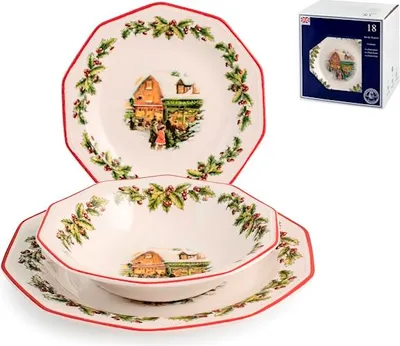 Obrázok produktu pre Churchill 842474 Vianočná súprava riadu Holly Toys, 18-dielna, kamenina, biela