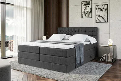 Produktbild von ALTDECOR Boxspringbett mit Matratze und Lattenrost - VIONE KING - 180x200 cm - Schwarz Samt - Topper, Polsterbett mit Bettkasten, Bett mit Stauraum H3 - und H4 - Matratze, Doppelbett, Springboxbett