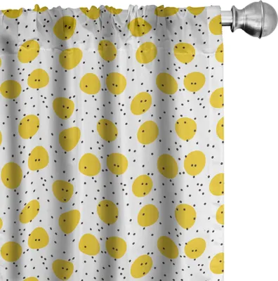 Produktbild von ABAKUHAUS Gelb und Weiß Vorhänge, Gardinen, Minimalistische moderne geometrische große Kreise runden und punktiert Retro-, 2 Stück 75 x 175 cm, Marigold und Schwarz