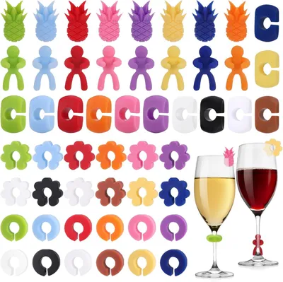 Image de Marqueurs de verre - Étiquettes pour verre - Marqueurs de verre en silicone - Marqueurs pour verre à vin - Étiquettes pour verre à vin - Verres - Gobelets