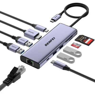 Image de Hub USB-C 10 en 1, station d'accueil avec HDMI 4K@60Hz et Ethernet Gigabit
