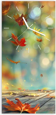 Produktbild von Wanduhr aus Glas mit Motiv Herbstlaub Wald- 30 x 60 cm - inkl. Aufhängesystem