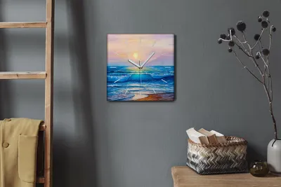 Produktbild von Coloray Hodiny Unikátní 30x30 cm  Tiché hodiny Pro obývací pokoj a kuchyň Nástěnné hodiny Plátno Bílé ručičky hodin - Pobřežní slunce vlny oblohy