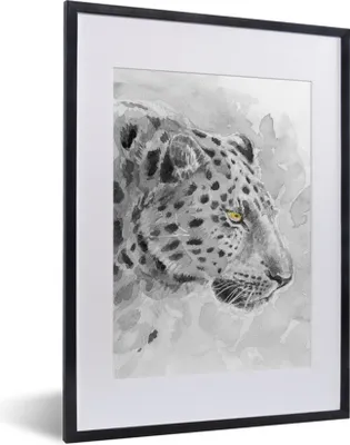 Produktbild von MuchoWow® Gerahmtes Poster Panther - Aquarell - Schwarz - Weiß 30x40 cm - Poster mit Schwarzem Bilderrahmen Wandposter Rahmen Foto Bilder - Wandposter Schlafzimmer