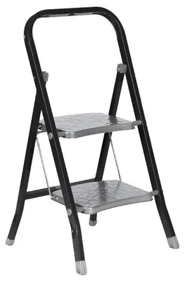Image de Escabeau pliable en métal à 2 marches - Noir/Gris - H 82 x P 47 x L 41 cm