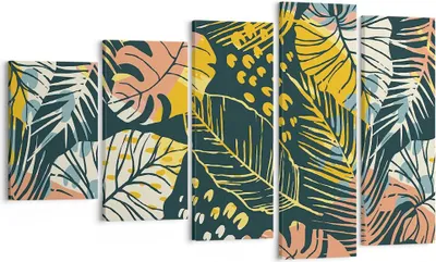 Produktbild von Bild auf Leinwand - Leinwandbild - 5 Teile - Blätter modern bunt - 100x60cm - Wand Bild - Wanddeko - Wandbilder - Leinwanddruck - Bilder - Wanddekoration - Leinwand bilder - Wandbild - EG100x60-4630
