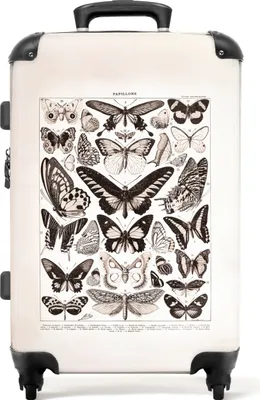 Produktbild von NoBoringSuitcases.com® Großer Koffer - Schmetterling - Vintage - Insekten - Zeichnung - Kunst - Kombinationsschloss TSA - Hartschalen Trolley 4 Rollen - 72 liter - Reisekoffer - 66 cmKoffer Mittelgroß 67x43x25 cm, 72L,