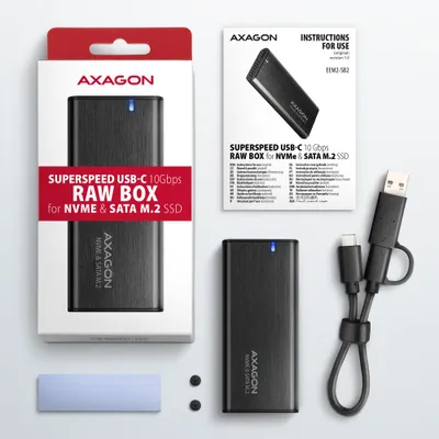 Obrázek produktu pro Axagon EEM2-SB2, SSD rámeček, M.2, NVMe-oF, SATA, Serial ATA II, Serial ATA III, 10 Gbit/s, USB konektivita, Černá