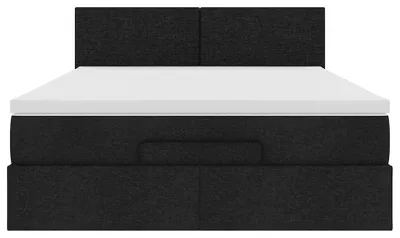 Image de Lit coffre avec matelas et éclairage LED - 140x200 cm, revêtement noir - Matelas à ressorts ensachés
