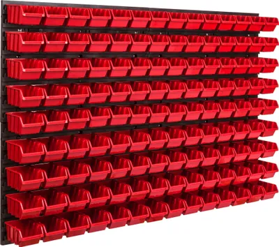 Obrázok produktu pre Nástenný panel na náradie 115,2 x 78 cm s 126  ks. Krabice závesný Červené Boxy Skladovací systém