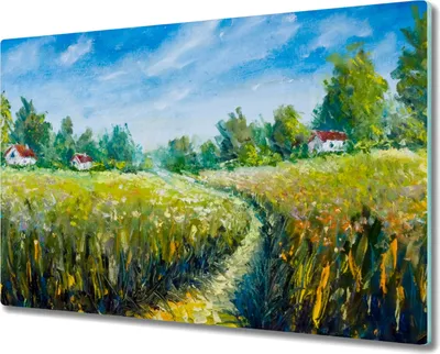 Produktbild von Coloray Herdabdeckplatte 80x52 cm Schneidebrett Kochplattenabdeckung Küchenbrett Hackbrett - Das Dorf Baum Himmel Landschaft