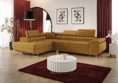 Produktbild von Ecksofa Schlafsofa Sofa MONARO Stoff Monolith Honiggelb Ottomane Links