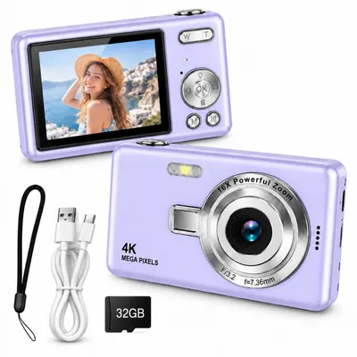 Produktbild von Digitale Kamera 44MP – 1080P FHD – Kompakte Vlog-Kamera – Inkl. 32GB SD – Lila