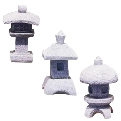 Japanische Steinlaterne, 3er-Set, Sandstein, Pagode, Zen-Deko