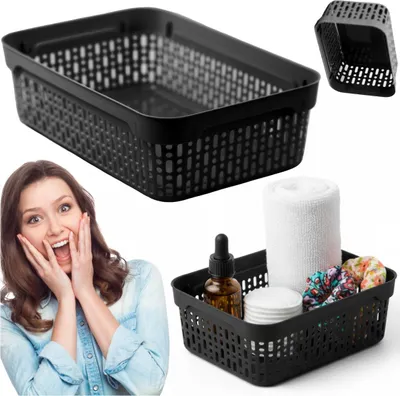 Image de Panier en plastique XS Boîte de rangement pour salle de bain Container Noir