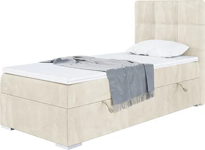 Produktbild von MEBLINI Boxspringbett mit Bettkasten - Gepolstert Einzelbett mit Matratze und Topper - Polsterbett mit Stauraum - Bett mit Kopfteil - Stauraumbett - KAI - 90x200 Rechts  - H3/Creme Samt