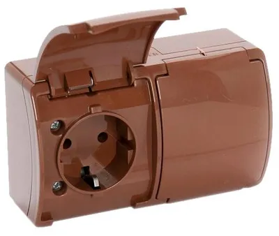 Produktbild von 2-Fach Steckdose Aufputz Schuko mit Deckel Außenbereich Feuchtraum braun IP54