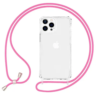Produktbild von NALIA Klares Hybrid Case mit Kette für iPhone 13 Pro Max, Transparent Anti-Gelb Robust Verstärkte Ecken Hardcase & Silikon Rahmen, Stoßfeste Schutzhülle & Handy-Schnur Pink