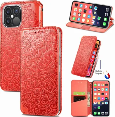 Produktbild von König Design Hülle kompatibel mit Apple iPhone 13 Pro Max Kunstleder Handyhülle - Handy Case Rot