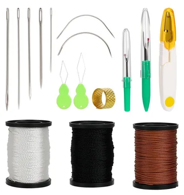 Produktbild von Ledernadel Set 24 Teile mit Ledergarn, Fingerhut, Nahttrenner, Einfädelhilfe für Handwerk & Reparaturen