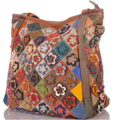 Produktbild von Damen Leder Patchwork Umhänge Henkel Schulter Tasche 30685