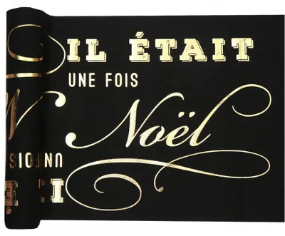 Produktbild von Tischläufer aus Baumwolle Es war einmal Weihnachten Schwarz + Gold 3 m x 28 cm -