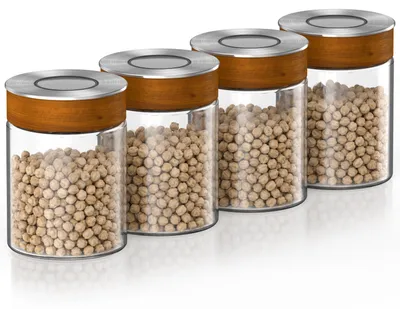 Productafbeelding van Arendo voorraadpotten, set van 4, elk 750 ml, gemaakt van borosilicaatglas met een luchtdichte vacuüm-klikdeksel. RVS-deksel met siliconenafdichting. Voorraadcontainers, 4 stuks, transparant