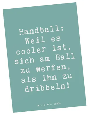 Produktbild von Mr. & Mrs. Panda Postkarte Spruch Handball Action - Meeresbrise - Geschenk, Taktik, cooler Sport, Ansichtskarten, Teamsport, Ansichtskarte, bildkarte, Sportler, Fotokarte