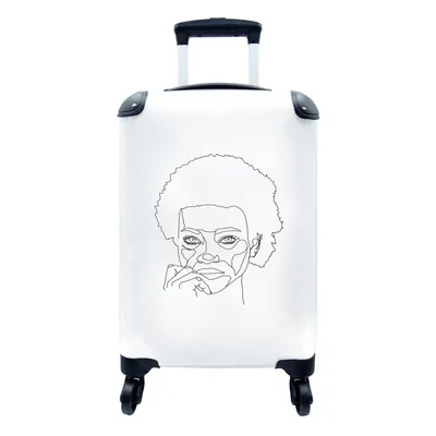 Produktbild von MuchoWow® Koffer Handgepäck Trolley Rollkoffer Kleine Reisekoffer mit 4 Rollen - Frauen - Strichzeichnung - Gesicht - Cabin Size < 55x40x23 cm & 55x40x20 cm - Fotokoffer - Kabinenkoffer - Boardgepäck - Reise-Box - Reisekoffer - Reisegepäck - Koffer mit Bild - Trolley für Kinder