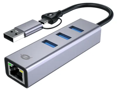 Obrázek produktu pro Conceptronic ABBY25G, Kabel, USB 3.2 Gen 1 (3.1 Gen 1) Type-A + Type-C, 10,100,1000 Mbit/s, IEEE 802.3, IEEE 802.3ab, IEEE 802.3az, Šedá, 5 Gbit/s